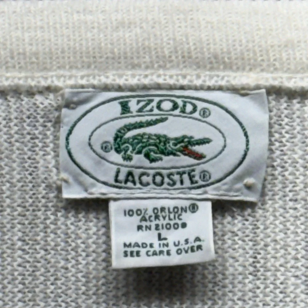 Vintage IZOD Lacoste Sweater Mens Large White Grandpa V Neck Orlon‎ Made USA 80s